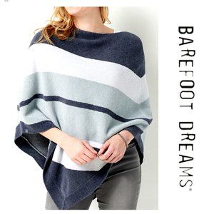 NWT BAREFOOT DREAMS Poncho Cozy Chic Ultra Grey White Stripe One Size